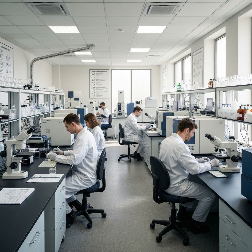 Quality control testing laboratory with measurement equipment and validation procedures